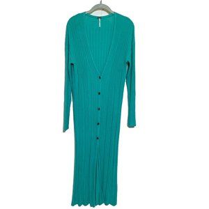 Free People Skinny Ribbed Knit Long Cardigan Duster with Side Slits